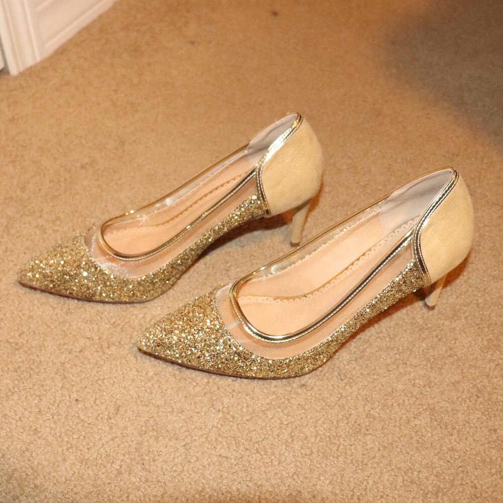 Journee Collection Gold Sparkle Heels, Sz 10M, Gold - Picture 3 of 6